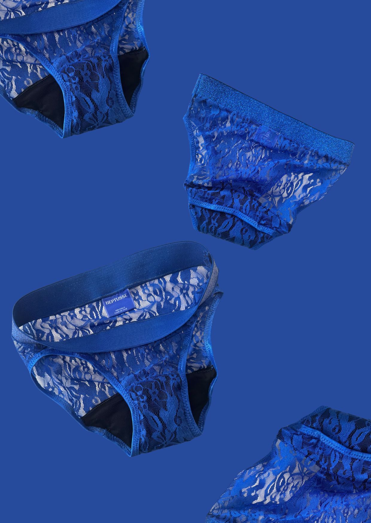 The blue lace period panties included in Neptusse donation kits